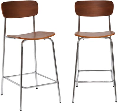 sweeek - 2 vintage barkrukken multiplex met houtfineer en metalen poten l 42,5 x b 50 x h 94cm - toby
