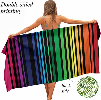 Ulticool Microvezel Handdoek 160 x 80 cm - Strepen Roze Blauw Paars Groen Geel Oranje - Backdrop Decoratie Natuur - Badhanddoek - Strandlaken - Sneldrogend Badlaken - voor Reizen Sauna Gym Sport Spa Yoga – Lichtgewicht Reishanddoek - Microfiber