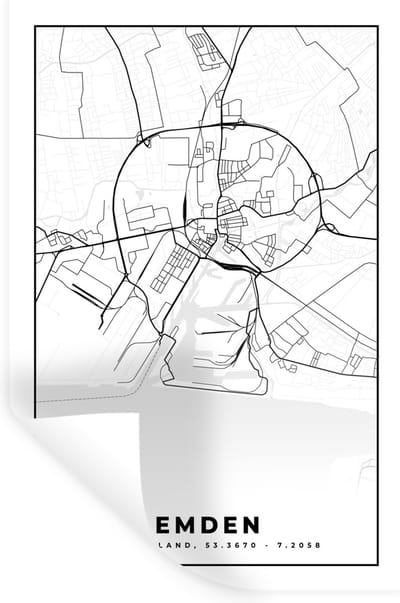 Muurstickers - Sticker Folie - Plattegrond - Emden - Kaart - Stadskaart - 20x30 cm - Plakfolie - Muurstickers Kinderkamer - Zelfklevend Behang - Zelfklevend behangpapier - Stickerfolie