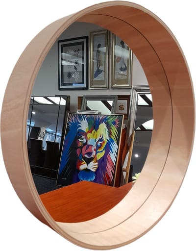 BD ART Fuma Serie - Ronde Spiegel - 50 cm - Natuurlijke Sklejka - Veiligheidsfolie