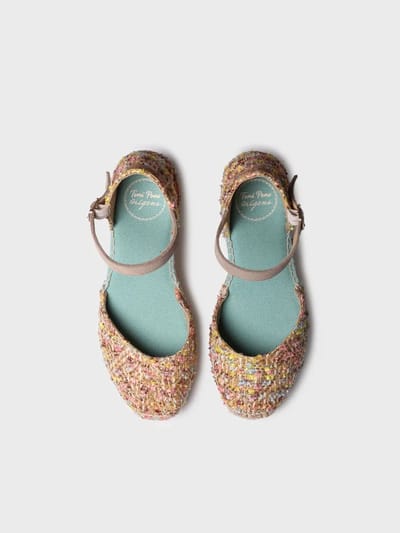 Espadrille met sleehak voor dames in veelkleurige stof | JANEL-CO