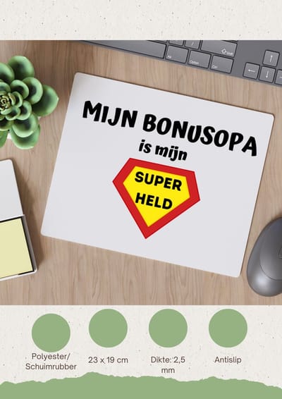 Akyol - mijn bonusopa is mijn superheld Muismat - Opa - super bonusopa - verjaardag - cadeautje voor opa - opa artikelen - kado - geschenk - 23 bij 19 cm