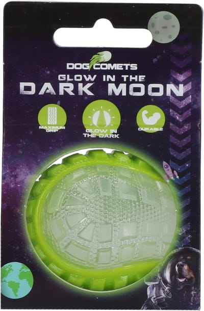 Dog Comets Glow in the Dark Moon Bal - 5 cm - Hondenspeeltje - Apporteerspeelgoed - Op water en land - met Piep - Groen - S
