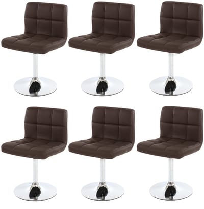 Set van 6 eetkamerstoelen Bureaustoel Stoel Kavala kunstleer chroom ~ bruin