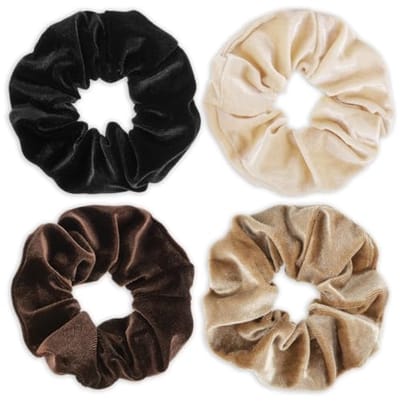4 Stuks Fluwelen Jumbo Scrunchies - Grote Zachte Haarbanden voor Dik, Krullend of Dun Haar - Mode Elastiekjes voor Vrouwen en Tieners