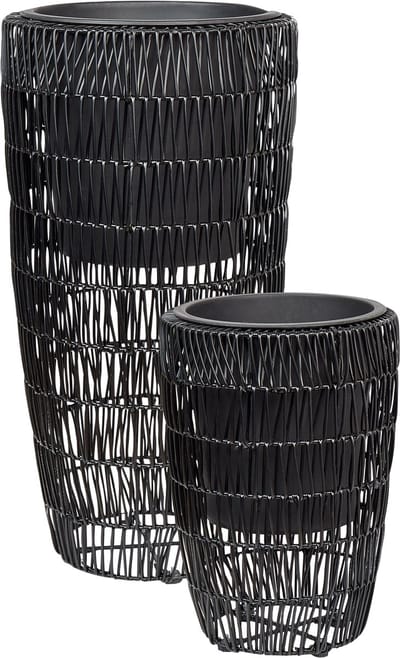 CHELONE - Bloempot set van 2 - Zwart - PE rotan