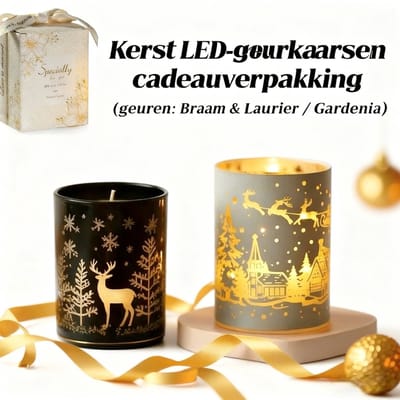 LED kaarsen Set van 2 – Geurkaarsen in Dubbelwandig Glas met LED Verlichting en 3D Lasergravure – Luxe Geurkaars Cadeauset – Kerstcadeau met Bramen & Laurier en Gardenia