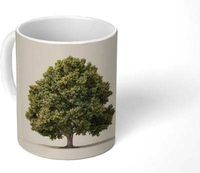 Mok - Koffiemok - Eikenboom - Groen - Lichte achtergrond - Mokken - 350 ML - Beker - Koffiemokken - Theemok