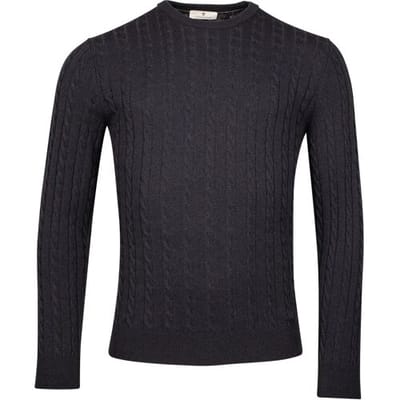 Thomas Maine Trui Wool Cashmere Crew Neck Cable Whole Garment Knit Navy / male