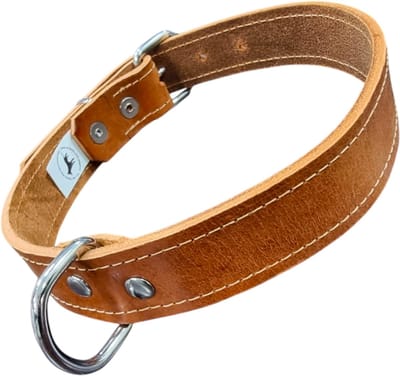 K9World by van der Veeke Tuigleren Hondenhalsband – Cognac Bruin – 3 cm Breed – Nekomtrek 40-50 cm – Echt Leer – Gestikt – Verstelbaar – Handgemaakt in Nederland