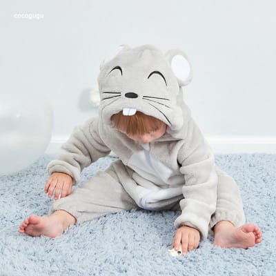 Grenouillère Souris Grise Pyjama Bébé Garçon Fille Nouveau-né Vêtements Bébé Bodys Mignons Flanelle Chaud Combinaison Hiver Halloween Tenue Animal 24M(2-2.5 Years)
