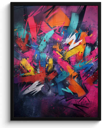 Poster in lijst - Fotolijst 60x80 cm - Posters - Abstract - Explosie - Neonkleuren - Posterlijst zwart - Decoratie - Wanddecoratie woonkamer - Muurdecoratie slaapkamer
