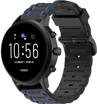Strap-it Sport gesp bandje - geschikt voor Fossil Gen 5 / Gen 5e 44mm / Gen 6 44mm - zwart/blauw