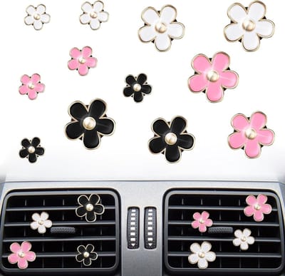 12 Stuks Auto Luchtverfrisser Clip, Daisy Bloem Geurclip voor Ventilatie, Interieur Accessoires voor Auto's met 3 Kleuren