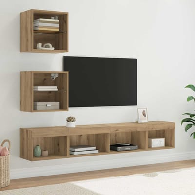 vidaXL TV Wand Eenheden met LED 5 st Artisan Eiken Bewerkt hout