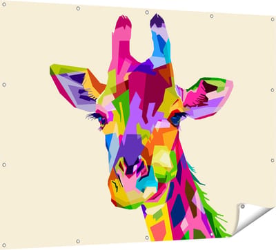 Gards Tuinposter Kleurrijke Giraffe - Abstract - 160x120 cm - Tuindoek - Tuindecoratie - Wanddecoratie buiten - Tuinschilderij