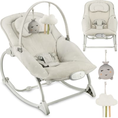 MoMi LAPIS - Babywipstoel - Wipstoel met Vibratie en Melodieën - Verstelbare Rugleuning - Lichtgrijs