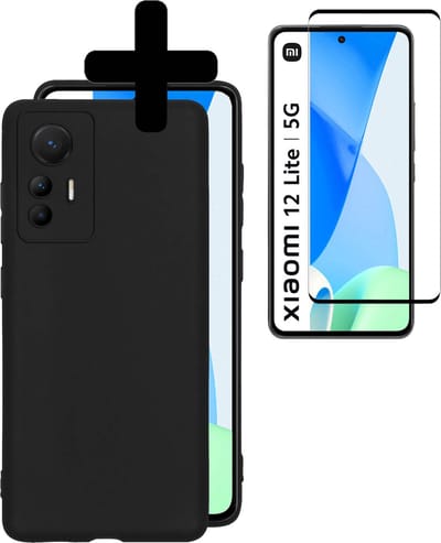Hoesje - Met Screenprotector - Geschikt voor Xiaomi 12 Lite - Sterk & Shockproof - Back Cover - Siliconen Case - Telefoon Hoes - Telefoonhoesjes - Zwart