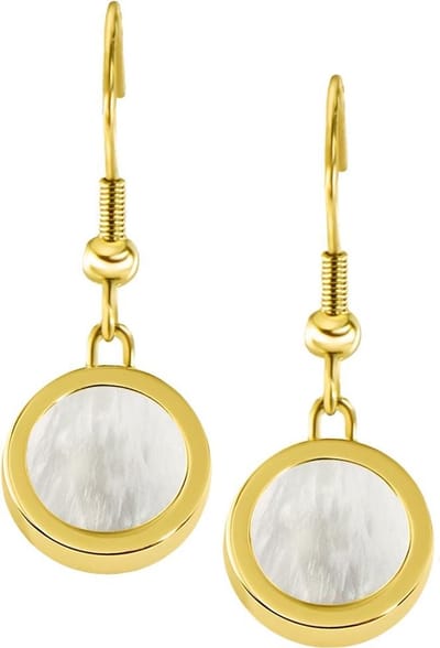 Quiges RVS Schroefsysteem Oorhangers Oorbellen Goudkleurig met Verwisselbare Schelp Beige Mini Munt Set - ECOS176