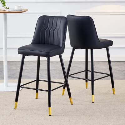 Wishdor - Barkrukken Set Van 2 - Ergonomische Zitting Met Rugleuning En Stevige Constructie - Modern Ontwerp Voor Huisbar Of Keukeneiland - Metaal En Kunstleer - Zwart - Hoogte 100 Cm