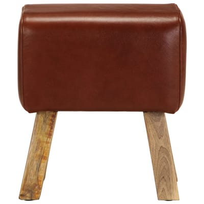 vidaXL - Bankje - turnbok - 38 - cm - echt - leer - en - massief - mangohout - bruin
