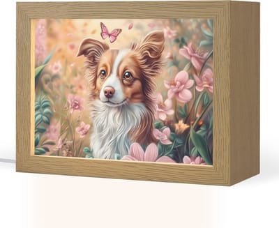 Nachtlampje 20x15 cm - Kinder lampje - Hond - Bloemen - Roze - Tafellamp kinderkamer - Slaapkamer lamp - Bedlamp kinderen - Kinderlampje stopcontact - Wandlamp babykamer - Nachtlampjes