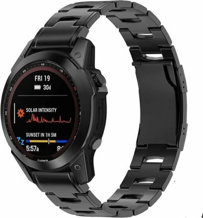 By Qubix - Geschikt voor Garmin bandje - 26mm Quickfit - Titanium schakelband - Zwart - Geschikt voor Garmin Instinct 3 - 50mm