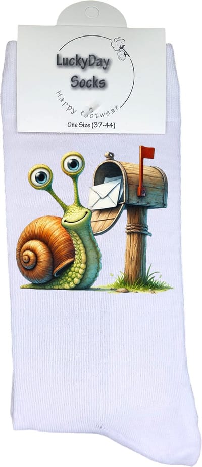 Slak - Opkikker - Grappige sokken - Valentijn cadeau - Verjaardag cadeau - Sint cadeau - Leuke sokken - Vrolijke sokken - Te laat - Sorry - Post - Cadeautje - Grappig cadeau - Kerstcadeau - Vaderdag - Moederdag - Socks maken Happy - 37-44