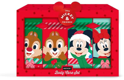Disney Mickey Mouse Bodycare Giftset – 4-delige Verzorgingsset – Warm Wishes – Douchegel, Bodylotion, Handzeep & Spons – Cadeauset voor Kinderen