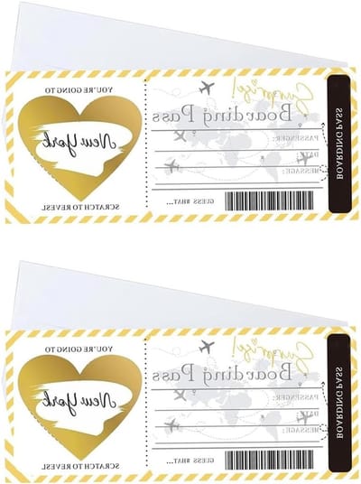 Aangepaste luchtvaartcadeaukaart, 2 stuks, personaliseerbaar, stil, witgoud, 20 cm lang, 9 cm breed, perfect voor verjaardag, stel, reisverrassing en speciale gelegenheden