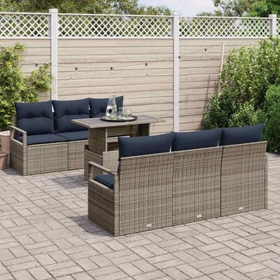 vidaXL - Tuinbank - Set - 7 - st - 6-Aantal - zitplaatsen - Grijs - poly - rattan
