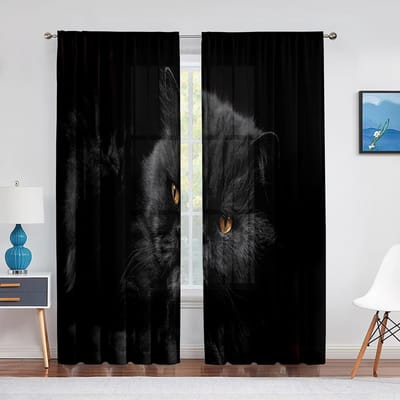 Zwarte Kat met Gele Ogen Dier Transparant Gordijn voor Woonkamerdecoratie Modern Tule Raamgordijn voor Slaapkamer Voile Draperieën 1 PCS W100XH250cm&Grommet Top