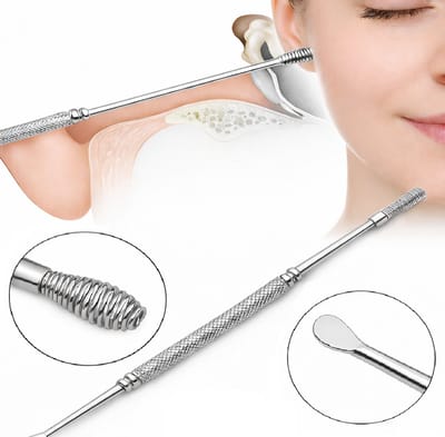 Tweekoppige RVS Oorreiniger I Oorsmeer Verwijderaar I Wattenstaafjes I Oorschep I Wax Removal I Oor reinigen I Zilver