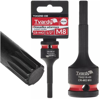 Tvardy slagbitdop multitand M8 - chroom-molybdeenstaal - voor slagsleutel - vierkante opname 12,7 mm - zwart - auto en industrie