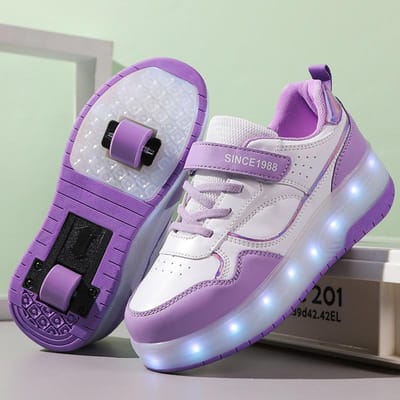 Chaussures Fugitives Garçons et Filles Chaussures à Poulie Clignotantes Rechargeables Étudiant Double Roue avec Patins à Interrupteur 33 gray