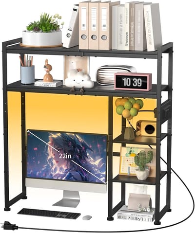Bureau Organizer - Opbergstandaard - Bureau Opruimen - Met Ingebouwde Stopcontacten - 76 cm Breed - Zwart