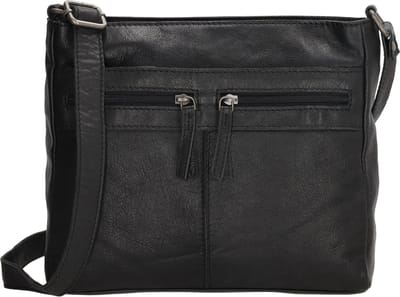 Beagles Maspalomas Crossbody Schoudertas - Handige Ritsvakjes - Leren Dames Tas - Zwart