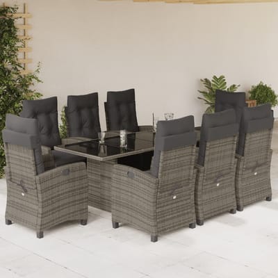 vidaXL - 9-delige - Tuinset - met - kussens - poly - rattan - grijs