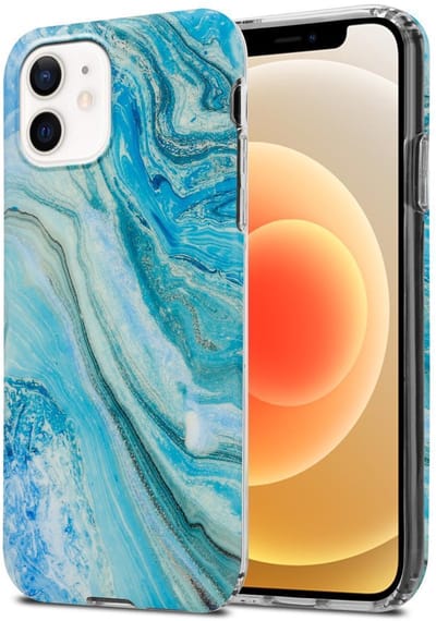 Cadorabo Hoesje geschikt voor Apple iPhone 12 PRO MAX in Blauw Groen Marmer No. 25 - Beschermhoes gemaakt van TPU siliconen Case Cover met mozaïek motief