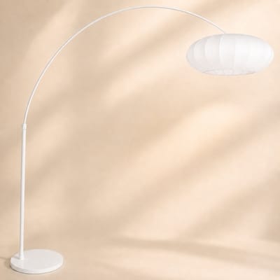 Witte vloerlamp Luma-Nola 4185W van Steinhauer van metaal en textiel, hoogte uitschuifbaar tot 240 cm, Scandinavisch design met plat-ronde lampenkap