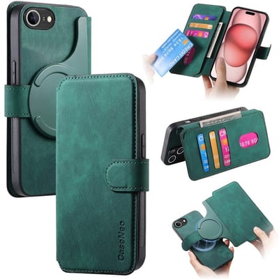 CaseNeo Hoesje - Geschikt voor iPhone 16e / 17e Hoesje - CaseNeo 2-in-1 Book Case & Back Cover - MagSafe Compatible - Groen