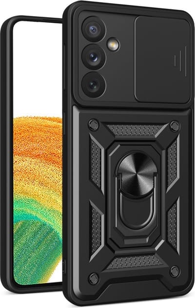 Coverup Hoesje - Geschikt voor Samsung Galaxy A34 Hoesje - Coverup Armor Ring Kickstand Back Cover met Camera Shield - Zwart