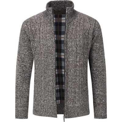 Herenvest met ritssluiting Grof gebreid vest met opstaande kraag voor winterbruin