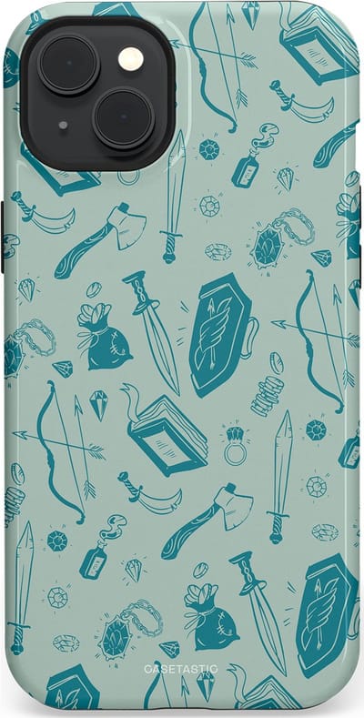 Casetastic Hoesje Geschikt voor Apple iPhone 15 Plus Magsafe - Stijlvolle Beschermende Duo-layer Case - Avontuurlijke buit vol wapens