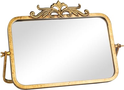 Vintage Kaptafelspiegel Antiek Goud - Verstelbare Make-up Spiegel Rechthoekig Metaal