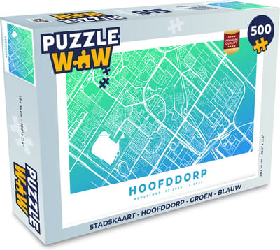 Puzzel Stadskaart - Hoofddorp - Groen - Blauw - Legpuzzel - Puzzel 500 stukjes - Plattegrond