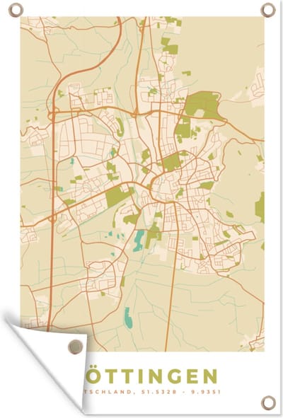 Muurdecoratie Plattegrond - Göttingen - Vintage - Stadskaart - Kaart - 120x180 cm - Tuinposter - Tuindoek