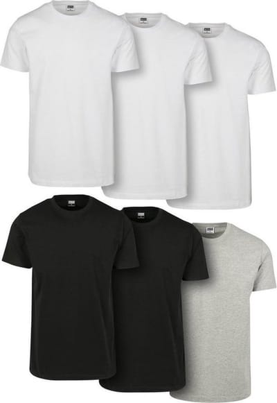 6 Pack Urban Classics Heren T-shirts - 2x zwart - 3x wit - 1x grijs - Maat S - Voordeelverpakking