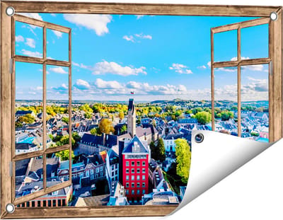 Gards Tuinposter Doorkijk Maastricht Stad met Huizen - 60x40 cm - Tuindoek - Tuindecoratie - Wanddecoratie buiten - Tuinschilderij