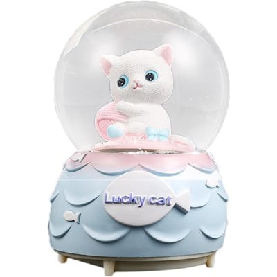 Boule à neige Résine Chat Cristal Boule à neige Ornement Décoration pour la maison avec Paillettes Fonctionnant sur piles